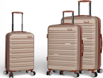 Infinity Leather Uitschuifbare Champagne Harde Schaal ABS Koffer 8 Wiel Grote Bagage