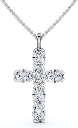 Pompeii3 3/4Ct Oval Diamond Cross 14k Gold 18 Necklace 3/4 Tall