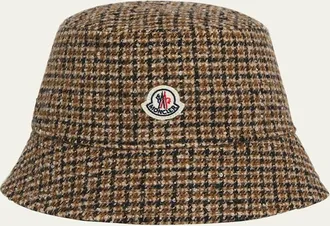 Moncler Plaid Logo Patch Bucket Hat