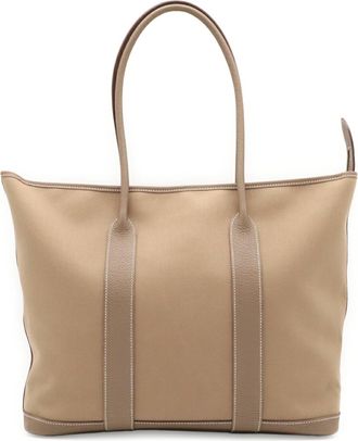 Herm&egrave;s Etoupe Gray Toile Officier Leather Shoulder Bag Tote Bag (Pre-Owned)