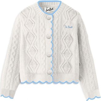 MC2 Saint Barth Truien & Vesten, Dames, Wit, S, Geborduurde Trui met Knoopsluiting