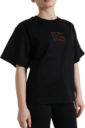 Dolce & Gabbana Womens Dg Crystal-Embellished Cotton T-Shirt Black