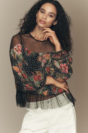 Farm Rio x Anthropologie Long-Sleeve Sheer Mesh Top