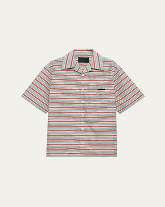 Prada ストライプ ライルコットン Tシャツ 関税込 ダークブラウン／ダークグリーン ストライプ ライルコットン T