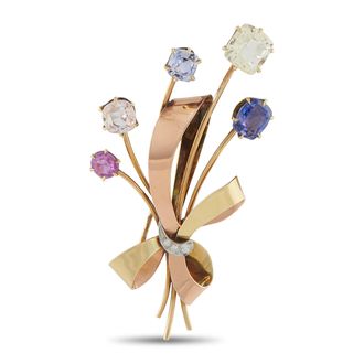 Luxury Bazaar Antique 14K Two-Tone Gold 9.0ct Sapphire and Diamond Brooch MF25-080326
