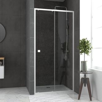 Aurlane Puerta De Ducha Corredera Blanca 100x185cm + Plato 100x80 Cm - Whity Slide