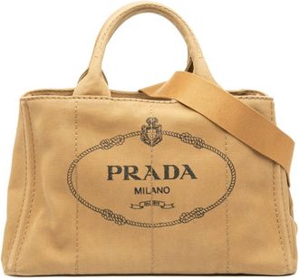 Prada Brown Canvas Shoulder Bag Tote Bag (Pre-Owned)