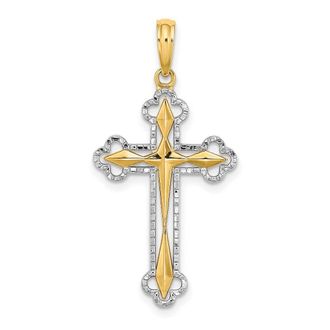 Diamond2Deal 10k Yellow Gold Rhodium Diamond-Cut Reversible Cross Charm