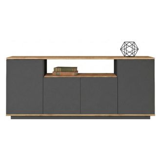 Dmora Aparador Cisliano, C&oacute;moda 3 Estantes, 4 Puertas, 6 Compartimentos, 180x45x75h Cm Negro Antracita