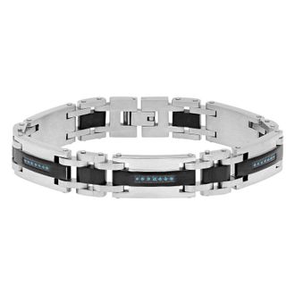 Robert Alton 1/4CTW Blue Diamond Stainless Steel Two-Tone Mens Link Bracelet