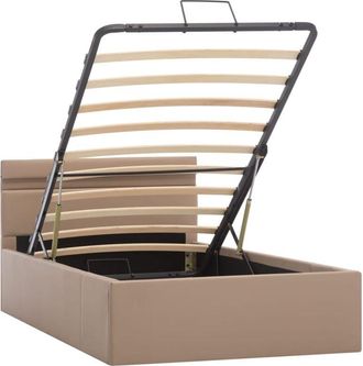vidaXL Cama canapé hidráulica led cuero sintético capuchino 100x200 cm Vidaxl