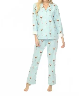 PJ Salvage Espresso Martini Flannel Pajama Set In Ice Blue