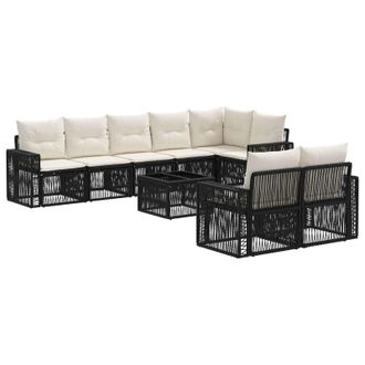 vidaXL Conjunto De Sof&aacute;s De Jard&iacute;n 9 Pcs Negro Y Blanco Crema Vidaxl