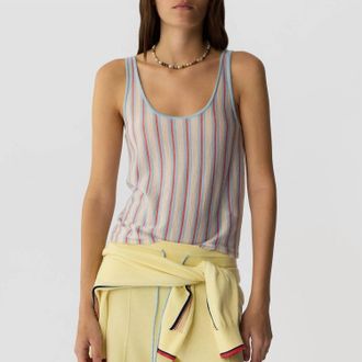 Guest In Residence Fine Stripe Tank Top In Clear Sky Combo