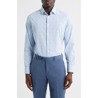 Mizzen+Main Leeward Trim Fit Plaid Performance Button-Up Shirt in Cloud Blue Miles Plaid at Nordstrom, Size Xx-Large