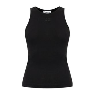 Ganni Tops, Dames, Zwart, M, Katoen, Zachte Katoenen Rib Tanktop