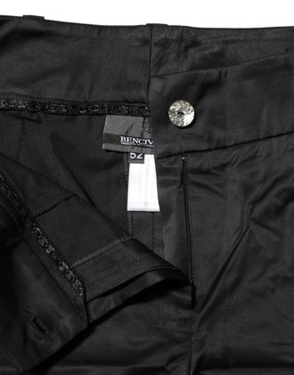 Bencivenga Black Cotton Blend Cropped Straight Leg Womens Pants