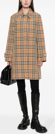 Burberry Womens Check Motif Raincoat - Tan Cotton - Size EU 34 (Womens)