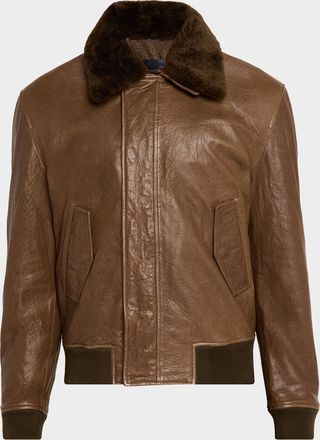 SIMKHAI Men & apos;s Anderson Shearling-Collar Leather Jacket