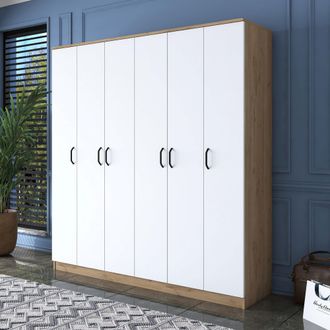 Dmora Armario Grande Postua, Guardarropa Dormitorio Perchero, 14 Estantes, Puertas Batientes, 180x191h Cm Blanco