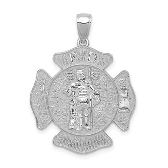 Diamond2Deal 14k White Gold Large FD St. Florian Badge Pendant