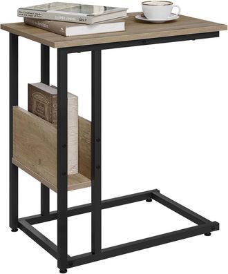 Woltu Woltu - Mesa Consola, Mesa Auxiliar Con Soporte Para Sof&aacute;, Mesa En Forma De C, Efecto Madera, Color Gris