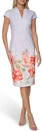 Calvin Klein Placed Floral Print Cap Sleeve Sheath Dress in Starburst Multi at Nordstrom Rack, Size 10