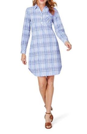 Foxcroft Delaney Plaid Long Sleeve Popover Shirtdress in Iris Bloom at Nordstrom Rack, Size 14