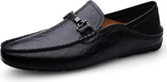 Generic Flat Loafer for Men Leather Slip-on Comfort Soft Dress Moccasins Driving Casual Shoes (Black,12.5)