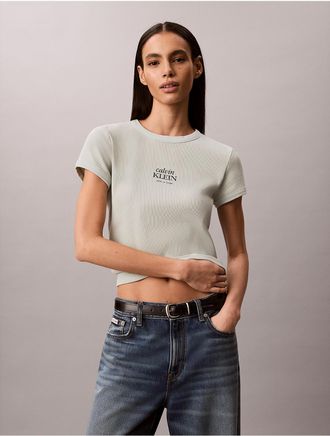 Calvin Klein Jeans Calvin Klein Womens Logo Graphic Rib Slim T-Shirt - Green - L