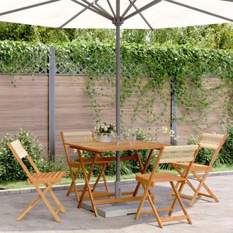 vidaXL Set De Comedor Jard&iacute;n 5 Pzas Polipropileno Madera Maciza Beige Vidaxl