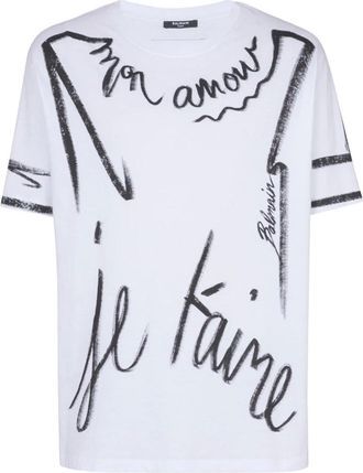 Balmain T-Shirts, male, White, Size: L T-shirt with Love Letter print