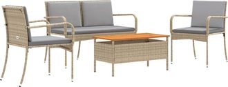 vidaXL Conjunto De Jard&iacute;n Beige Rat&aacute;n Sint&eacute;tico Vidaxl