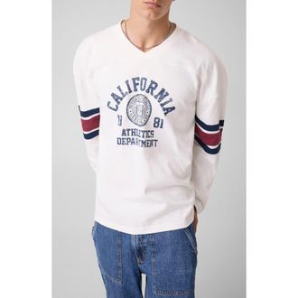 Guess Graphic Long Sleeve Hockey Jersey in White at Nordstrom, Size Xx-Large