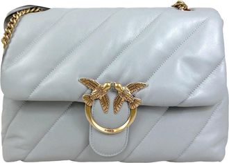 Pinko Love Bag Puff Large Shoulder Bag Pearl Gray Antique Gold