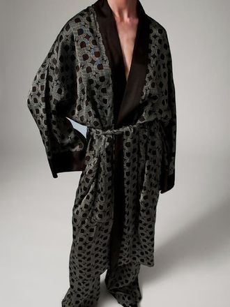 Day Birger Et Mikkelsen Rani Geometric Print Maxi Length Robe in Black at Nordstrom, Size Medium