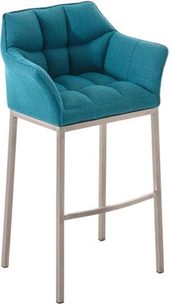 Clp Clp - Taburete De Bar Damaso En Tela & Con Base De 4 Patas Turquesa Acero Inoxidable