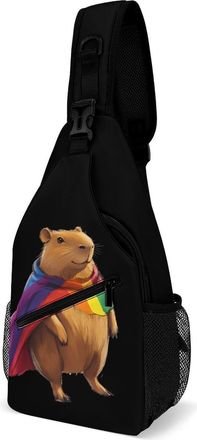 Generic Capybara in Gay LGBT Cape Unisex Shoulder Bags Casual Crossbody Chest Bag Sling Backpack for Hiking Cycling Travel