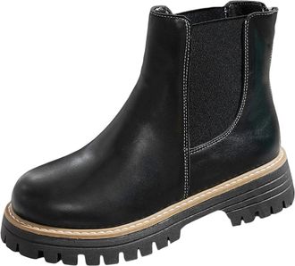 Generic Black Ladies Everyday Boots with Glossy Finish and Thick Sole Round Toe for Activities