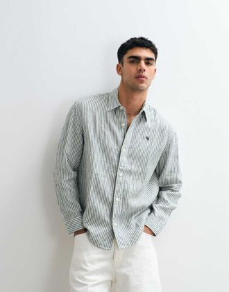 Abercrombie & Fitch Camicia a maniche lunghe in 100% lino verde a righe