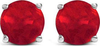 House of Brilliance 14K Gold 5X5MM Round Birthstone Solitaire Stud Earrings in Red Ruby | White at Nordstrom