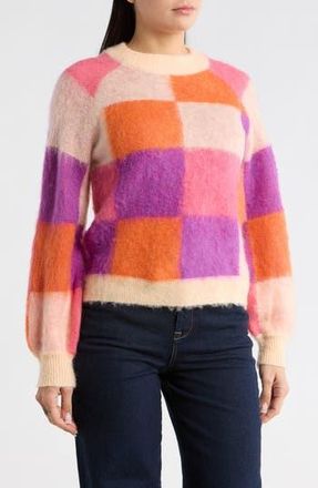 Desigual Check Raglan Sleeve Sweater in Orange at Nordstrom Rack, Size X-Large