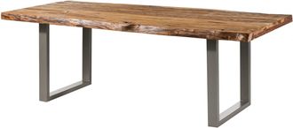 Massivmoebel24 Freeform 5 Tavolo Da Pranzo In Legno Di Sheesham - Sabbiato Natur / Gambe In Ferro U Argento Matt 260x100