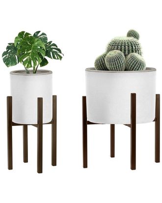 Sorbus Set Of 2 Adjustable Plant Stands Brown