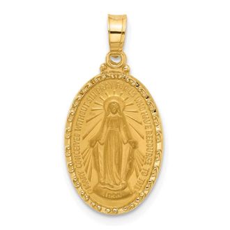 Diamond2Deal 14k Yellow Gold Satin and Polished Miraculous Medal Solid Oval Pendant