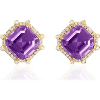 Goshwara Asscher Cut Stone Stud Earrings in Purple at Nordstrom