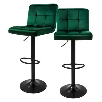 ML Design Ml-design - Set 2x Taburetes De Bar De Terciopelo Verde, Sillas De Mostrador Giratorias 360&deg; Tapizadas Con Altura Regulable 63 - 83 Cm, Asiento De Bis