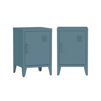 Sweeek Mesita industria con 1 puerta, set de 2, azul gris