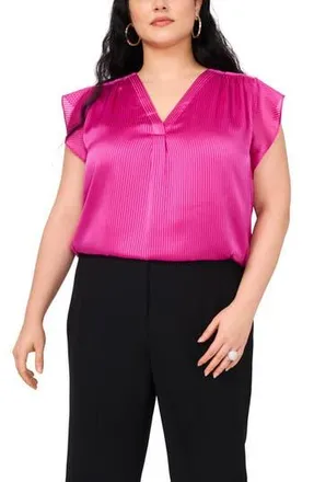 Vince Camuto Satin Pinstripe Chiffon Top in Bloomberry at Nordstrom Rack, Size 3X