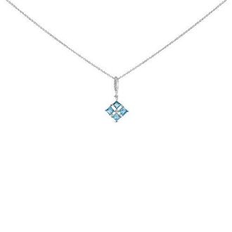 House of Brilliance Sterling Silver Blue Topaz and White Sapphire Square Motif Pendant Necklace 18 Inch at Nordstrom